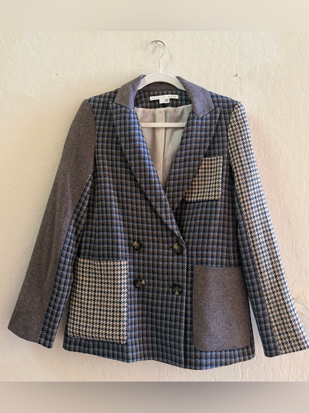 New Veronica Beard Blue Patchwork Double-Breasted Blazer in size 4